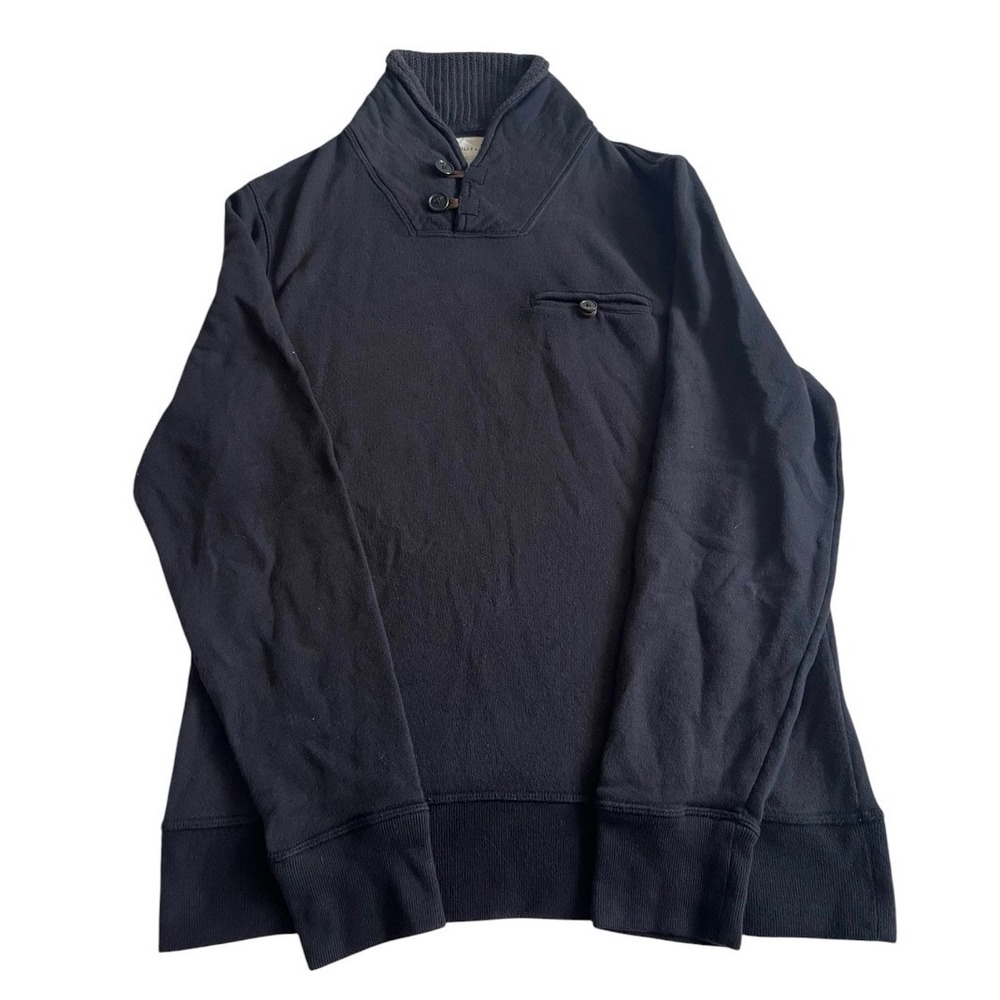 Billy Reid Shawl Collar Button Pullover Sweatshirt Medium Black Cotton Preppy